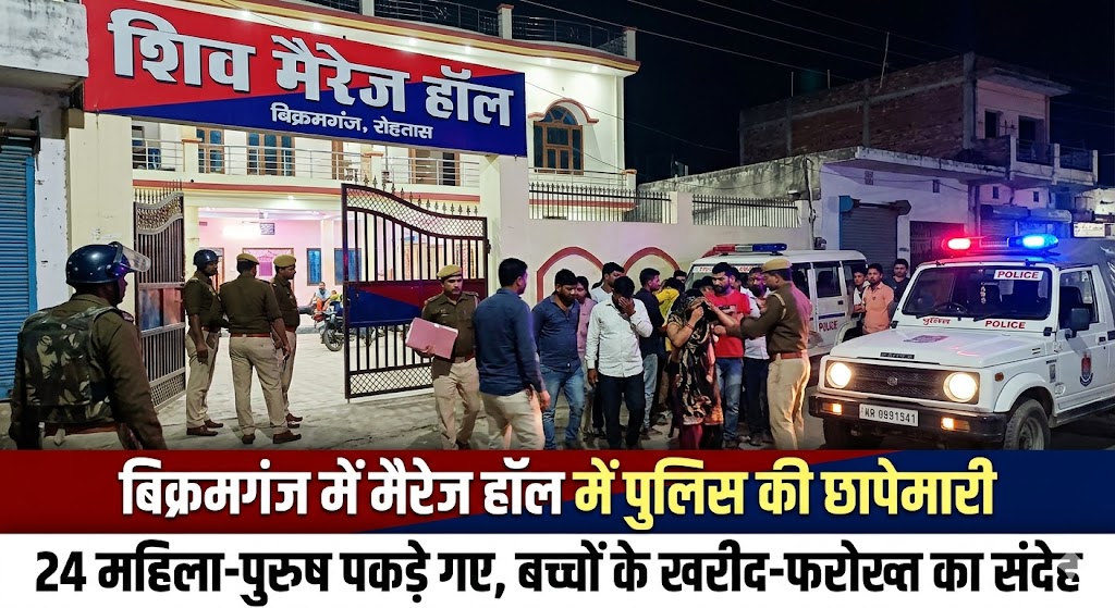 रोहतास में बड़ा खुलासा: शादी के नाम पर नाबालिग का सौदा, बिक्रमगंज के मैरेज हॉल से 24 संदिग्ध गिरफ्तार